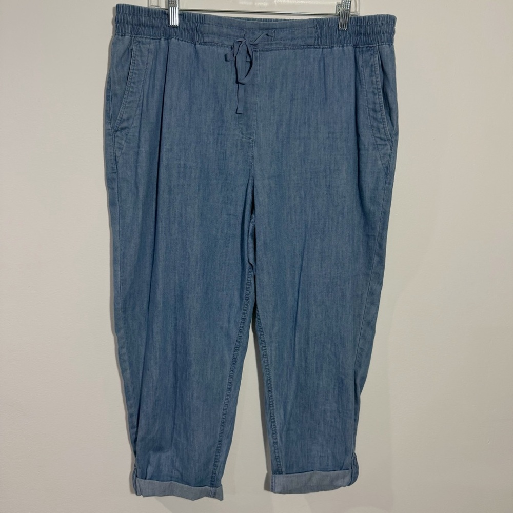 Talbots Drawstring Pull On Cuffed Pants Chambray … - image 1